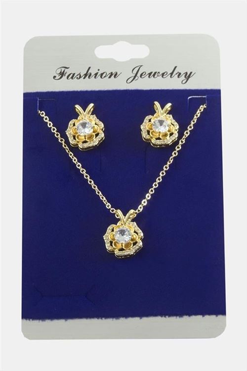 Gül Zirkon Taşlı Set Kolye - Siyah
