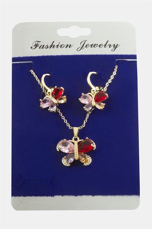 Kelebek Zirkon Taşlı Set Kolye - Karışık Renk 1