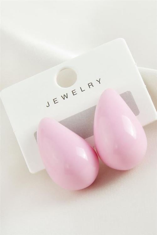 Damla Plastik Küpe - Pembe