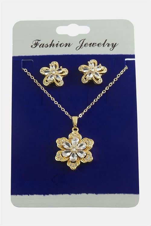 Papatya Zirkon Taşlı Set Kolye - Gümüş Rengi