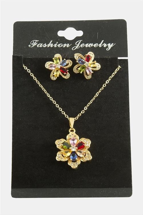 Papatya Zirkon Taşlı Set Kolye - Karışık Renk 1