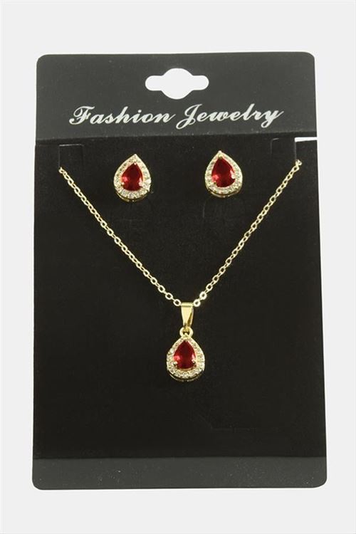 Damla Zirkon Taşlı Set Kolye - Siyah
