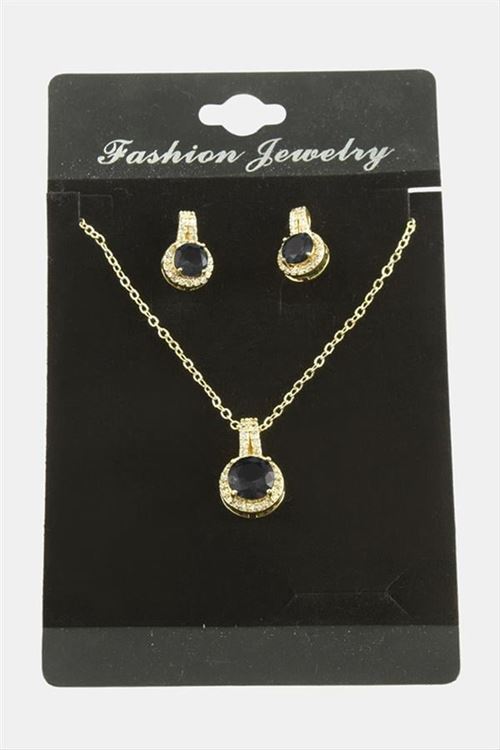 Yuvarlak Zirkon Taşlı Set Kolye - Kırmızı