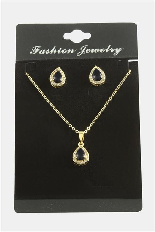 Damla Zirkon Taşlı Set Kolye - Siyah
