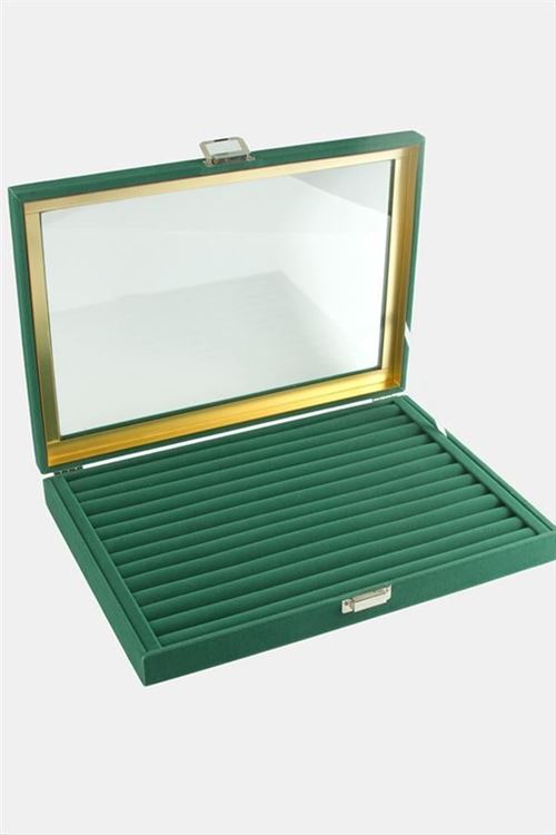 Cam Kapaklı Anfora Kumaş Kelepçe Yüzük Standı 24*34 cm - Yeşil