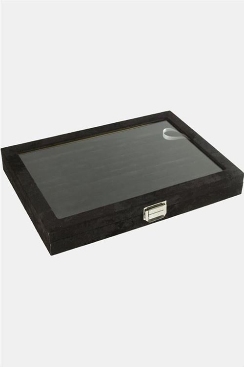 Cam Kapaklı Anfora Kumaş Kelepçe Yüzük Standı 24*34 cm - Siyah