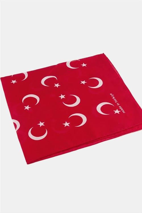 Ay Yıldız Desenli Bandana 50*50 - Kırmızı