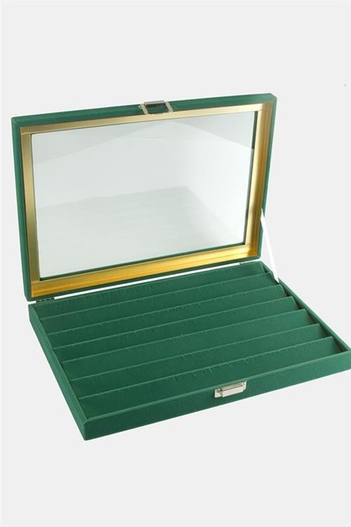 Cam Kapaklı Anfora Kumaş Küpe Standı 24*34 cm - Yeşil