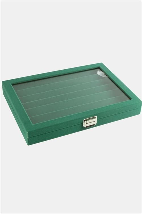 Cam Kapaklı Anfora Kumaş Küpe Standı 24*34 cm - Yeşil