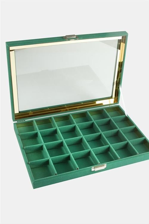 24 Bölmeli Cam Kapaklı Anfora Kumaş Sunum Tablosu 24*34 cm - Siyah