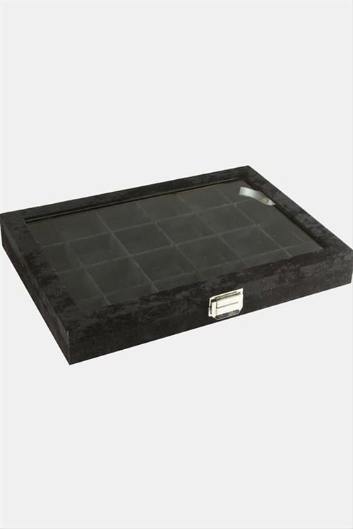 24 Bölmeli Cam Kapaklı Anfora Kumaş Sunum Tablosu 24*34 cm - Siyah