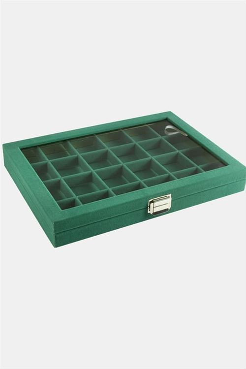 24 Bölmeli Cam Kapaklı Anfora Kumaş Sunum Tablosu 24*34 cm - Yeşil