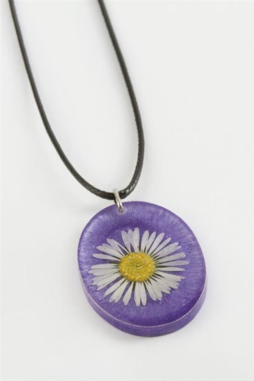 Papatya Oval Epoksi Kolye - Kırmızı