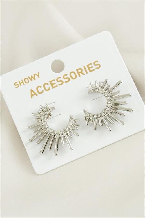 Güneş Trend Taşlı Metal Küpe - Gümüş Rengi