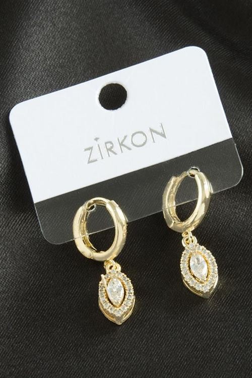 Oval Zirkon Taşlı Küpe - Sarı