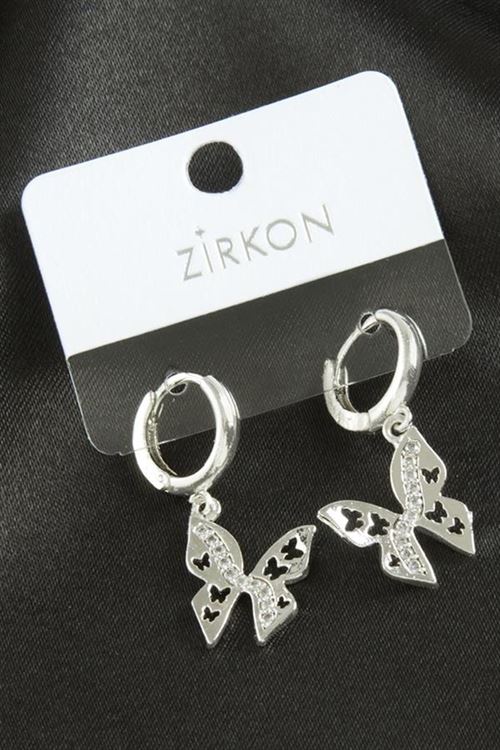 Kelebek Zirkon Taşlı Küpe - Gümüş Rengi
