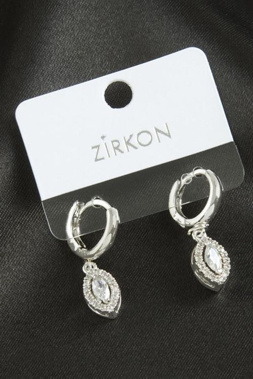 Oval Zirkon Taşlı Küpe - Gümüş Rengi