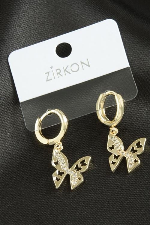 Kelebek Zirkon Taşlı Küpe - Sarı