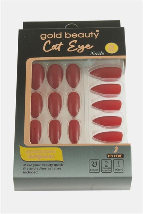 Gold 24'lü Kedi Gözü Takma Tırnak - Kırmızı