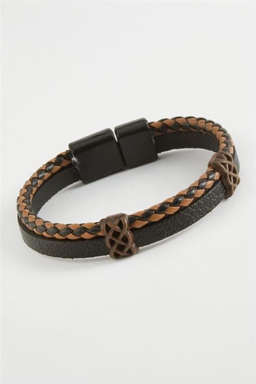 Mıknatıslı Orjinal Deri Bileklik - Kahverengi