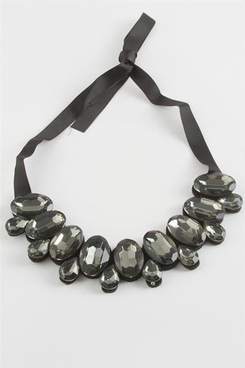 Oval Taşlı Yaka Kolye - Antrasit