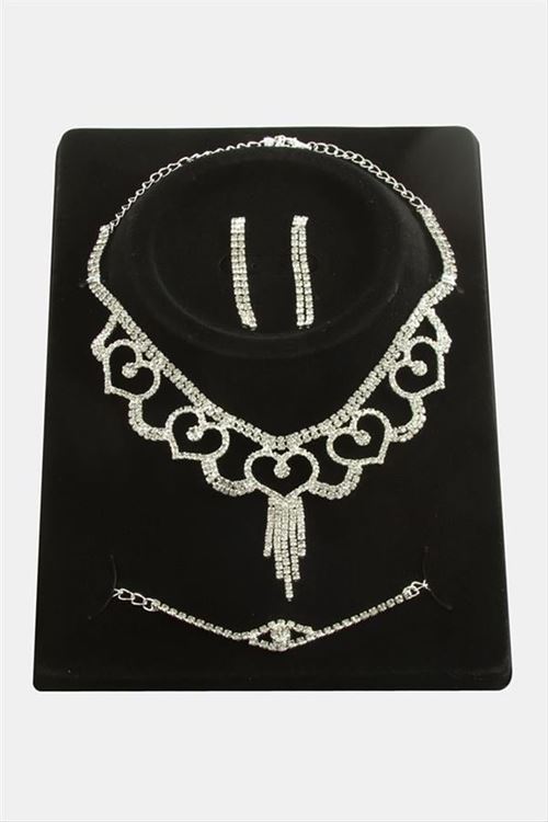 Kalp Taşlı Lüks Set Kolye - Gümüş Rengi