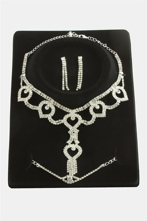 Oval Taşlı Lüks Set Kolye - Gümüş Rengi