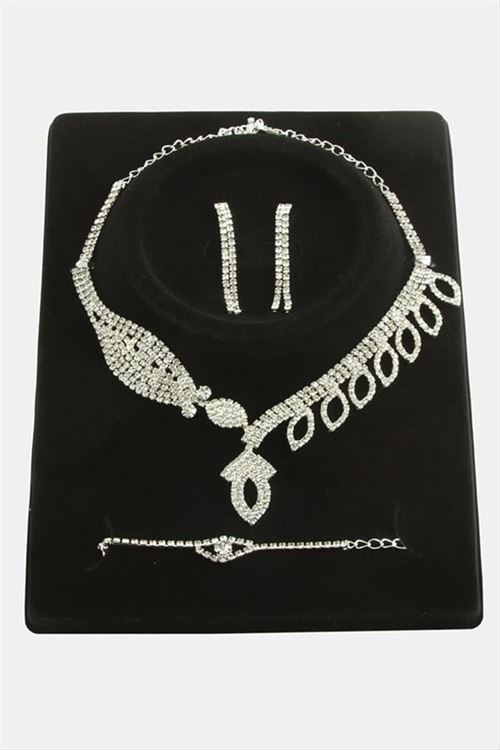 Oval Taşlı Lüks Set Kolye - Gümüş Rengi