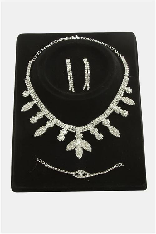 Yaprak Taşlı Lüks Set Kolye - Gümüş Rengi