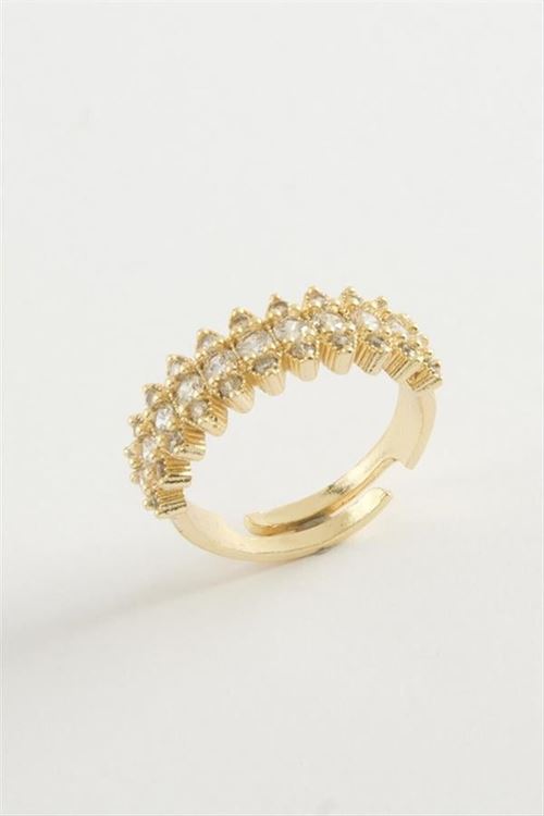Oval Zirkon Taşlı Yüzük - Sarı