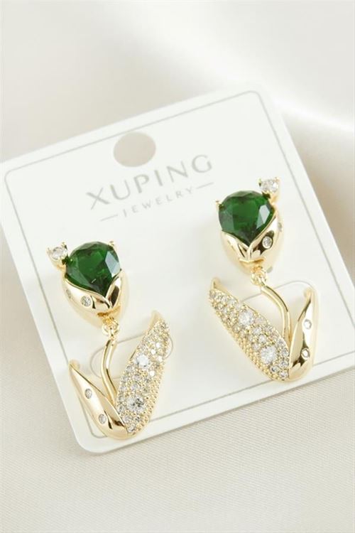 Xuping Orkide Zirkon Taşlı Lüks Çelik Küpe - Sarı