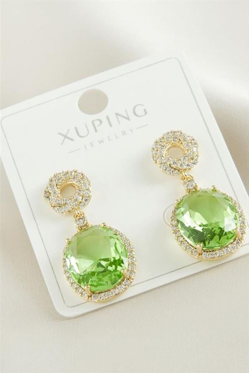 Xuping Oval Zirkon Taşlı Lüks Çelik Küpe - Sarı