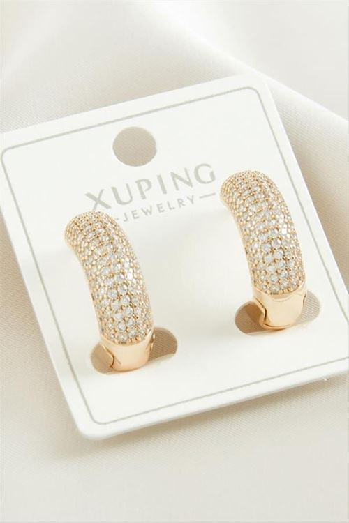Xuping Zirkon Taşlı Lüks Çelik Küpe - Sarı
