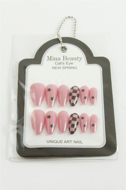 Desenli Mina Beauty Kedi Gözü Takma Tırnak - Pembe
