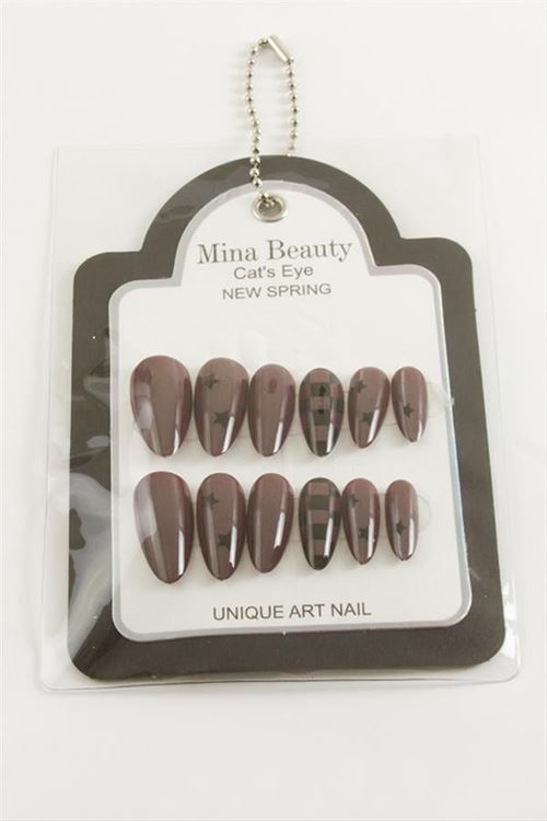 Desenli Mina Beauty Kedi Gözü Takma Tırnak - Kahverengi