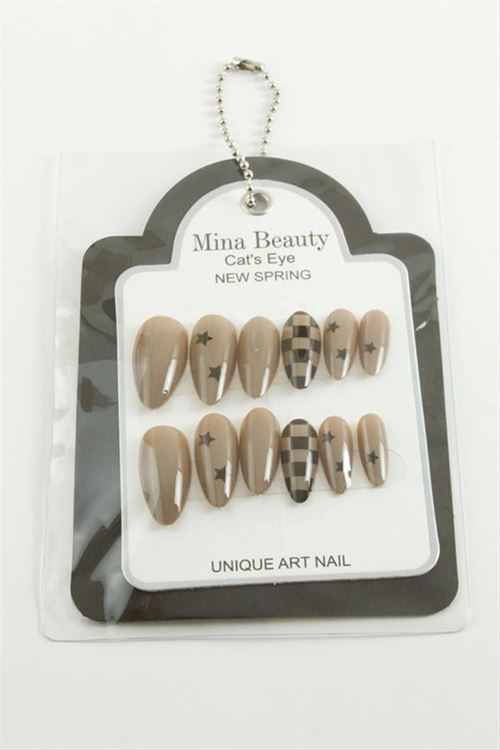 Desenli Mina Beauty Kedi Gözü Takma Tırnak - Siyah