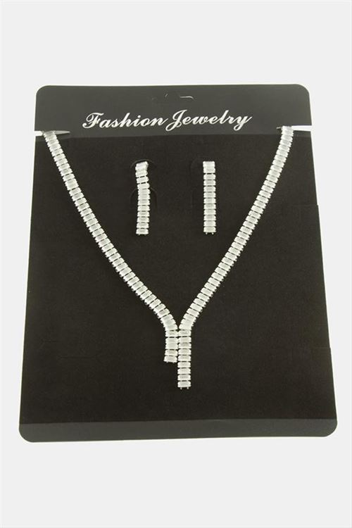 Tamtur Baget Zirkon Taşlı Lüks Set Kolye 7 mm - Gümüş Rengi