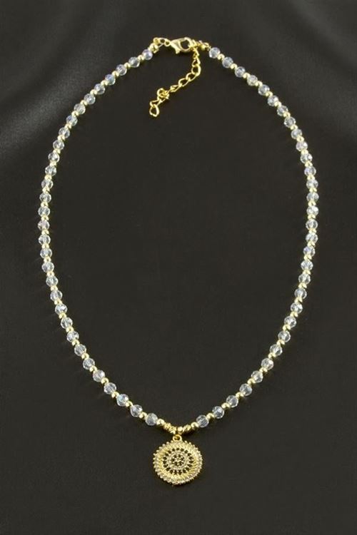 Nazar Zirkon Taşlı Kristal Kolye - Sarı