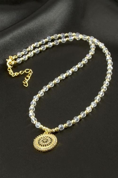 Nazar Zirkon Taşlı Kristal Kolye - Sarı