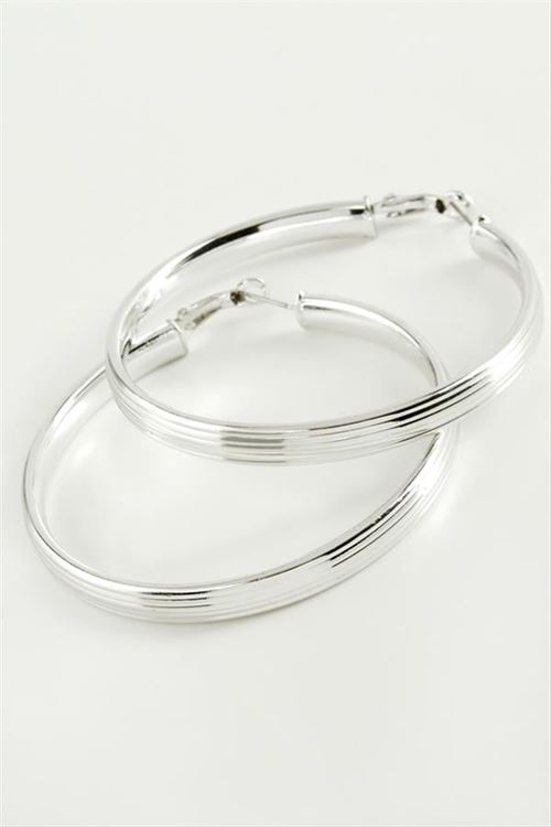 Çizgili Halka Küpe 6 cm - Gümüş Rengi