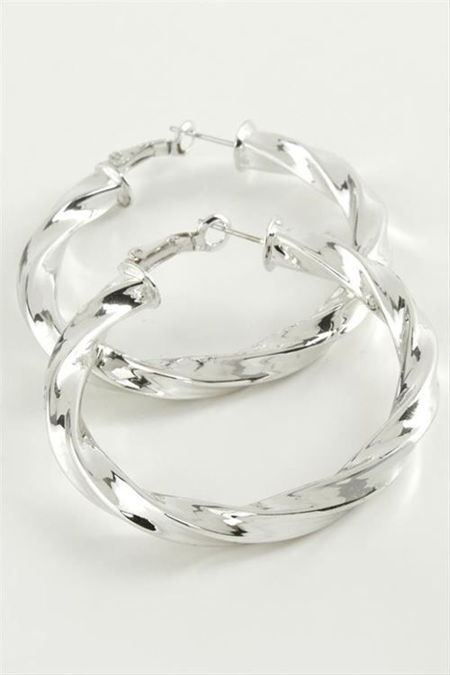 Burgulu Halka Küpe 6 cm - Gümüş Rengi