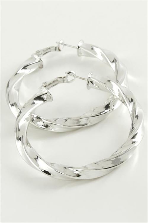 Burgulu Halka Küpe 6 cm - Gümüş Rengi