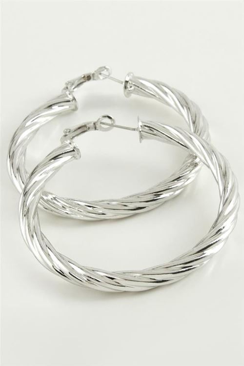 Burgulu Halka Küpe 6 cm - Gümüş Rengi