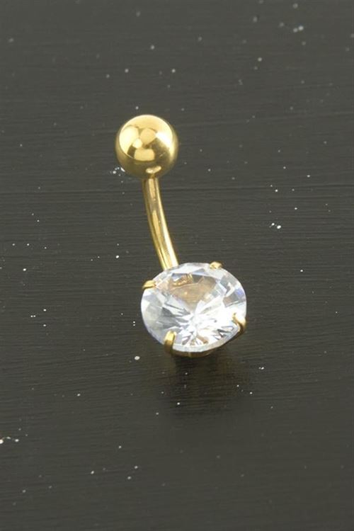 Yuvarlak Zirkon Taşlı Çelik Piercing 1 Adet - Gümüş Rengi