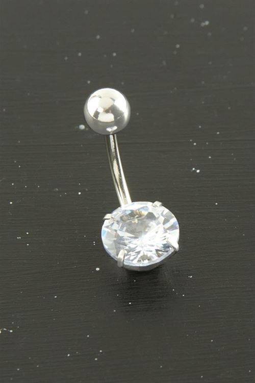 Yuvarlak Zirkon Taşlı Çelik Piercing 1 Adet - Gümüş Rengi