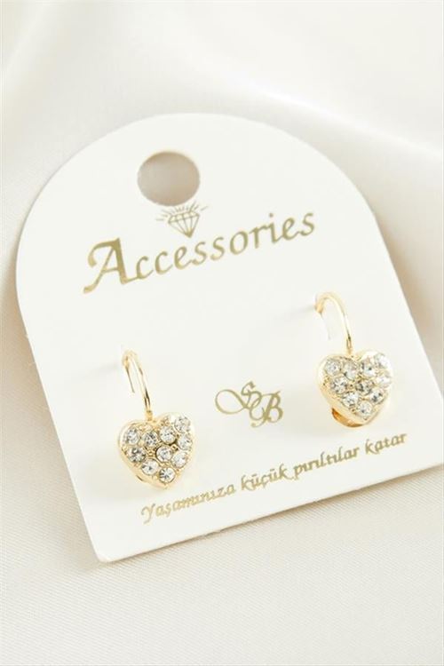 Kalp Taşlı Küpe - Sarı