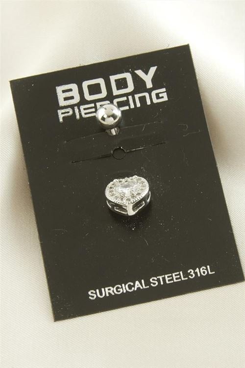 Kalp Zirkon Taşlı Çelik Piercing 1 Adet - Gümüş Rengi
