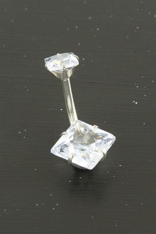Kare Zirkon Taşlı Çelik Piercing 1 Adet - Gümüş Rengi