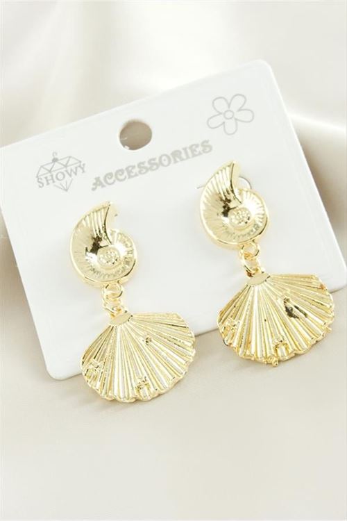 İstiridye Metal Küpe - Sarı
