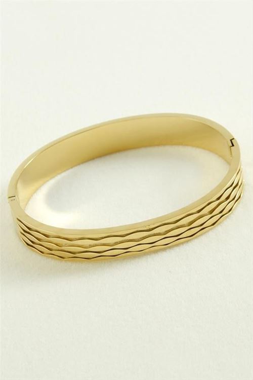 Oval Lüks Çelik Kelepçe Bileklik - Sarı